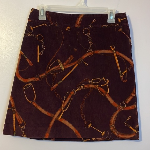 Talbots Petite Maroon Corduroy Horse Bit Bridle Design Mini Skirt size PM - Picture 1 of 15